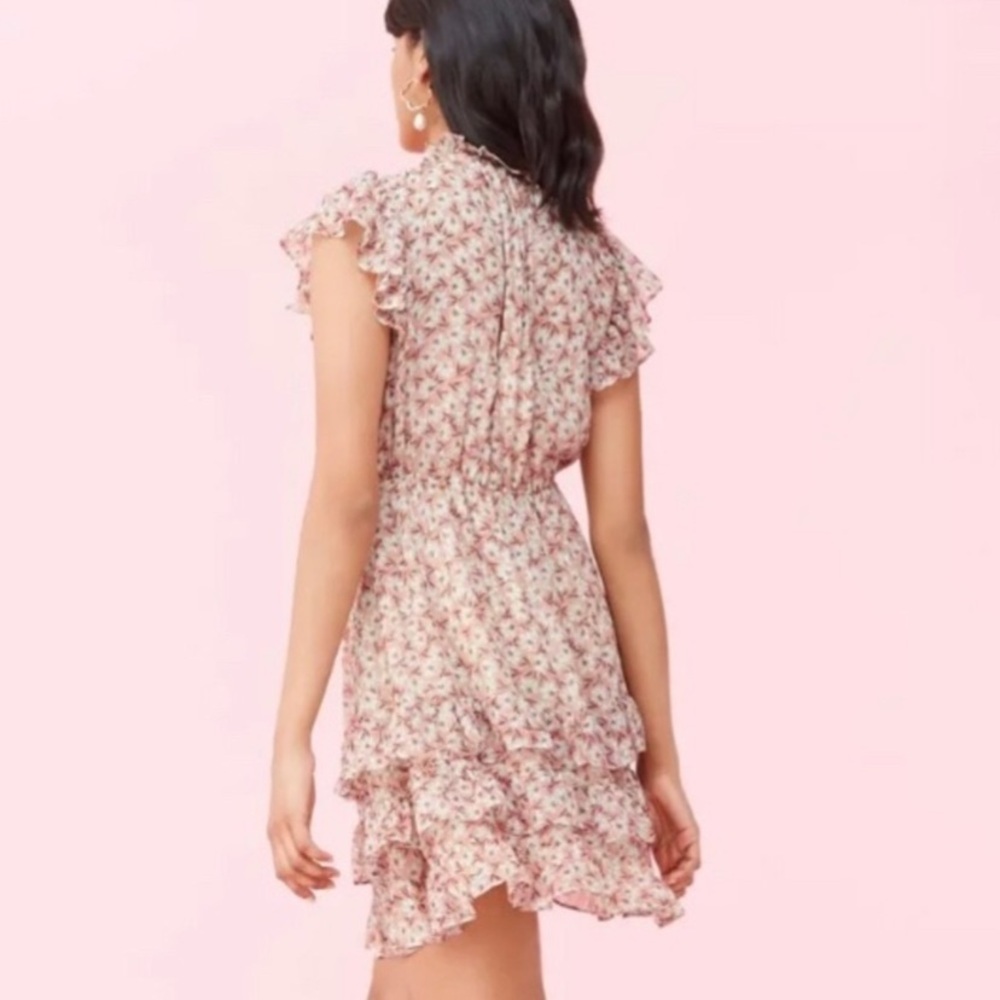 REBECCA TAYLOR Pink Ruffle Floral Mini Boho Dress Size 4 - Picture 2 of 10